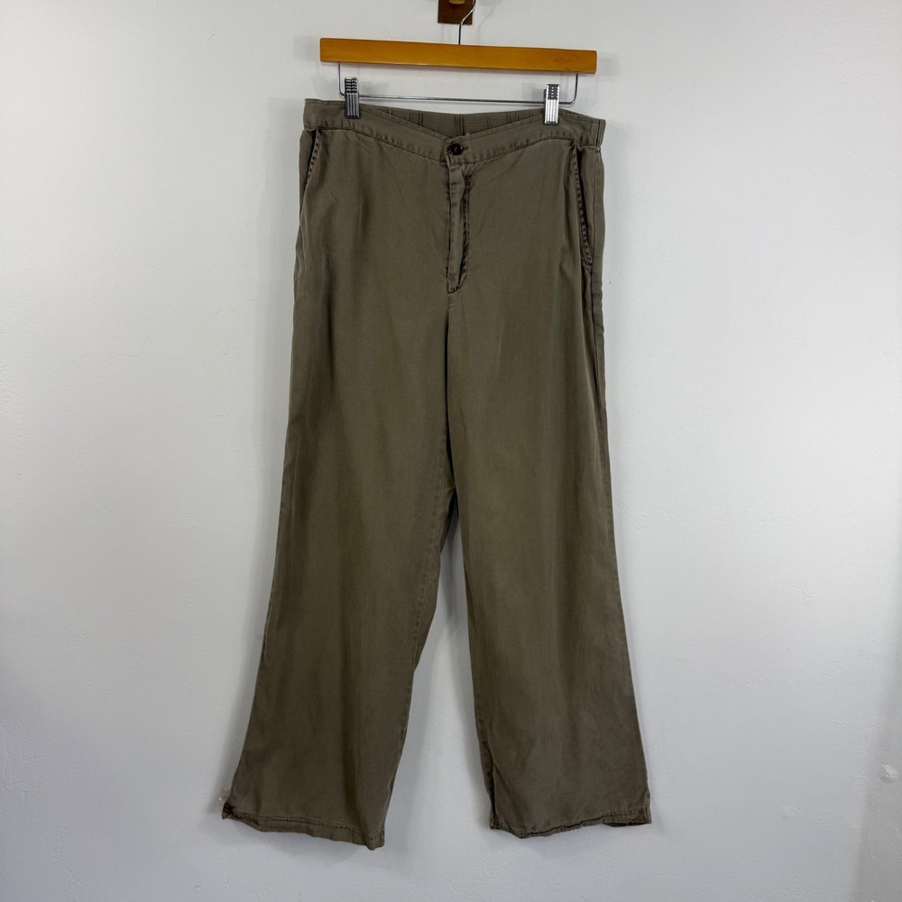 XCVI Wide Leg Pants Olive Green Tencel Boho Gorpcore Utility Relaxed Granola L